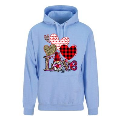 Love Gnome Valentines Day Red Buffalo Plaid Leopard Unisex Surf Hoodie