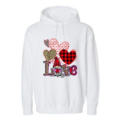 Love Gnome Valentines Day Red Buffalo Plaid Leopard Garment-Dyed Fleece Hoodie