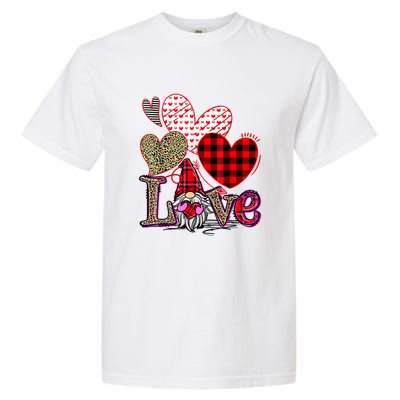 Love Gnome Valentines Day Red Buffalo Plaid Leopard Garment-Dyed Heavyweight T-Shirt