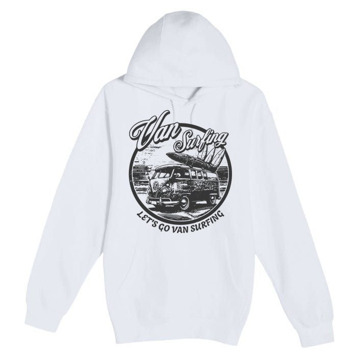 Lets Go Van Surfing Vintage Summer Surf Premium Pullover Hoodie