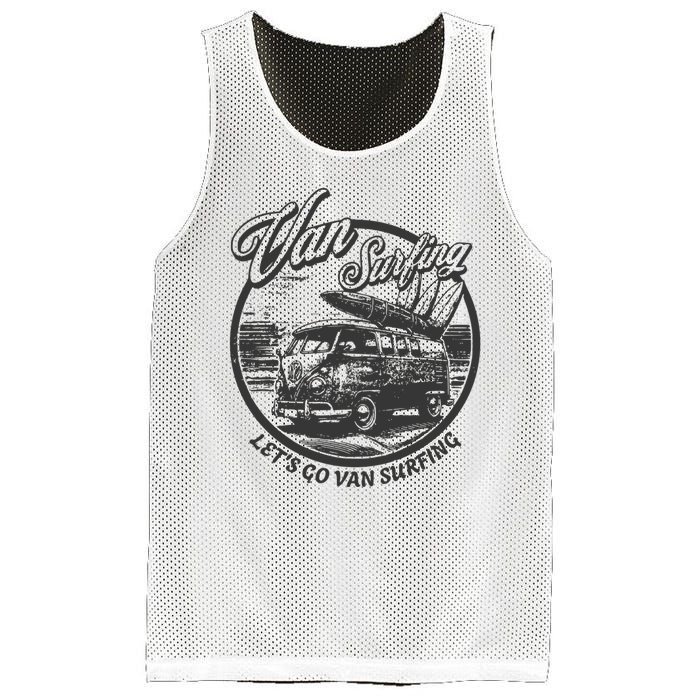 Lets Go Van Surfing Vintage Summer Surf Mesh Reversible Basketball Jersey Tank