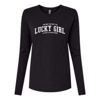 Lucky Girl Varsity Graphic Womens Cotton Relaxed Long Sleeve T-Shirt