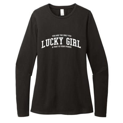 Lucky Girl Varsity Graphic Womens CVC Long Sleeve Shirt