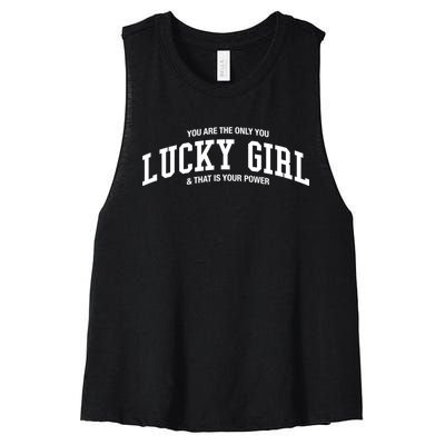 Lucky Girl Varsity Graphic Women's Racerback Cropped Tank