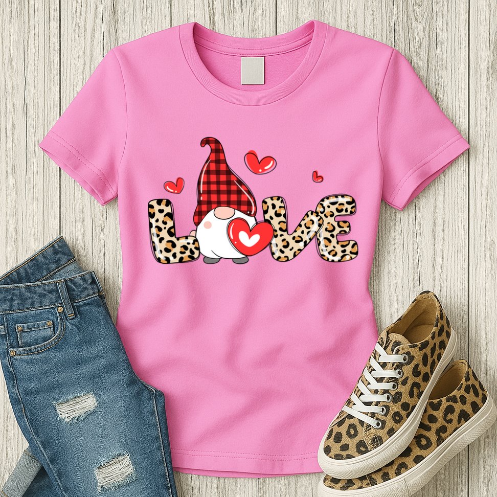 Love Gnome Valentine Heart Womens T-Shirt