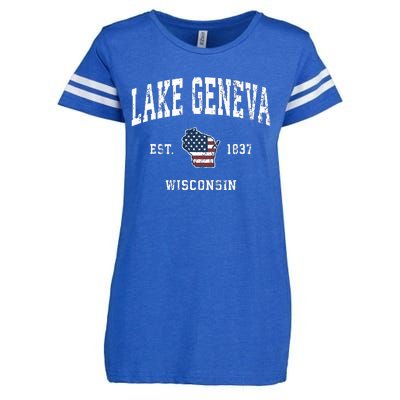 Lake Geneva Wisconsin Wi Vintage American Flag Sports Design Enza Ladies Jersey Football T-Shirt