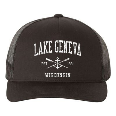 Lake Geneva Wi Vintage Crossed Oars & Boat Anchor Sports Yupoong Adult 5-Panel Trucker Hat