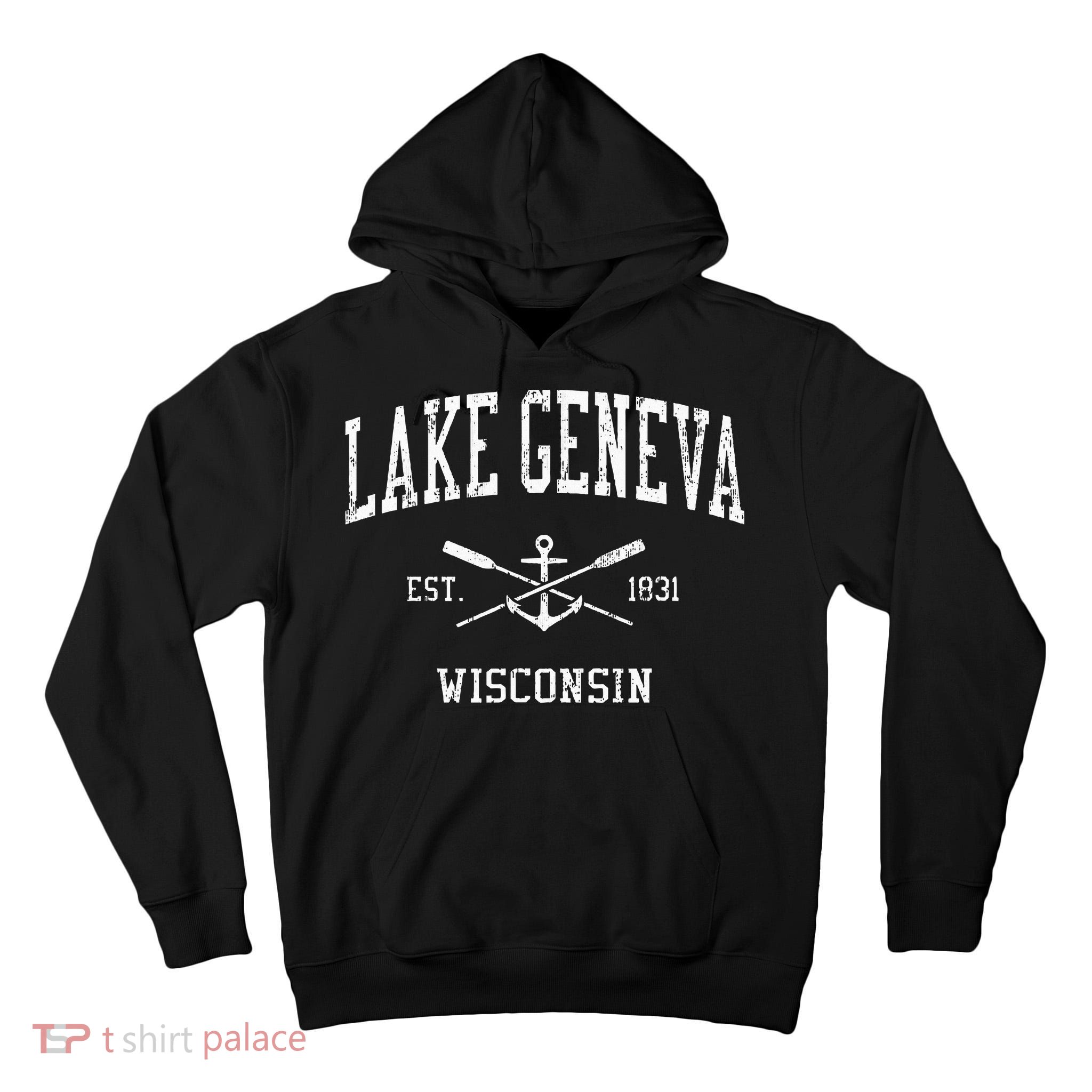 Lake Geneva Wi Vintage Crossed Oars & Boat Anchor Sports Tall Hoodie