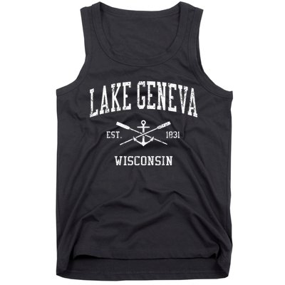 Lake Geneva Wi Vintage Crossed Oars & Boat Anchor Sports Tank Top