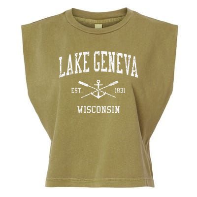 Lake Geneva Wi Vintage Crossed Oars & Boat Anchor Sports Garment-Dyed Women's Muscle Tee