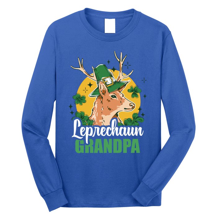 Leprechaun Grandpa With A Deer For St Patrick's Day Gift Long Sleeve Shirt