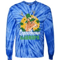 Leprechaun Grandpa With A Deer For St Patrick's Day Gift Tie-Dye Long Sleeve Shirt