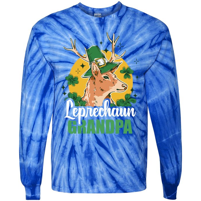 Leprechaun Grandpa With A Deer For St Patrick's Day Gift Tie-Dye Long Sleeve Shirt