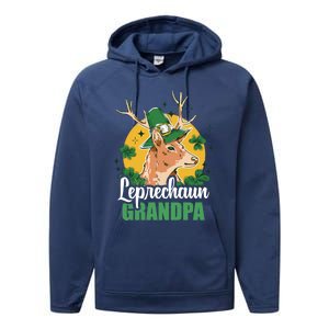 Leprechaun Grandpa With A Deer For St Patrick's Day Gift Performance Fleece Hoodie