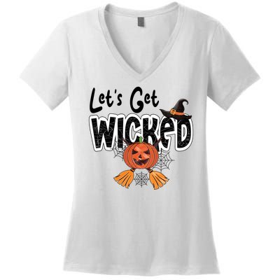 Lets Get Wicked Halloween Spooky Women's V-Neck T-Shirt