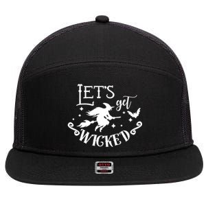 Lets Get Wicked Halloween Witch Funny 7 Panel Mesh Trucker Snapback Hat