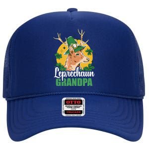 Leprechaun Grandpa With A Deer For St Patrick's Day Gift High Crown Mesh Back Trucker Hat