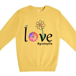 Love #Grannylife Watercolor Flower Bird Grandma Mother's Day Gift Premium Crewneck Sweatshirt