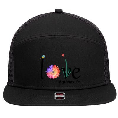 Love #Grannylife Watercolor Flower Bird Grandma Mother's Day Gift 7 Panel Mesh Trucker Snapback Hat