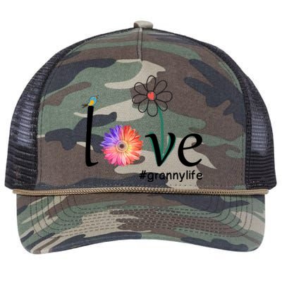 Love #Grannylife Watercolor Flower Bird Grandma Mother's Day Gift Retro Rope Trucker Hat Cap