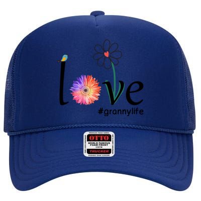 Love #Grannylife Watercolor Flower Bird Grandma Mother's Day Gift High Crown Mesh Back Trucker Hat