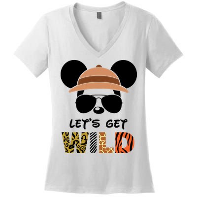 Lets Get Wild Safari Zoo Animal Kingdom Family Vacation Women's V-Neck T-Shirt