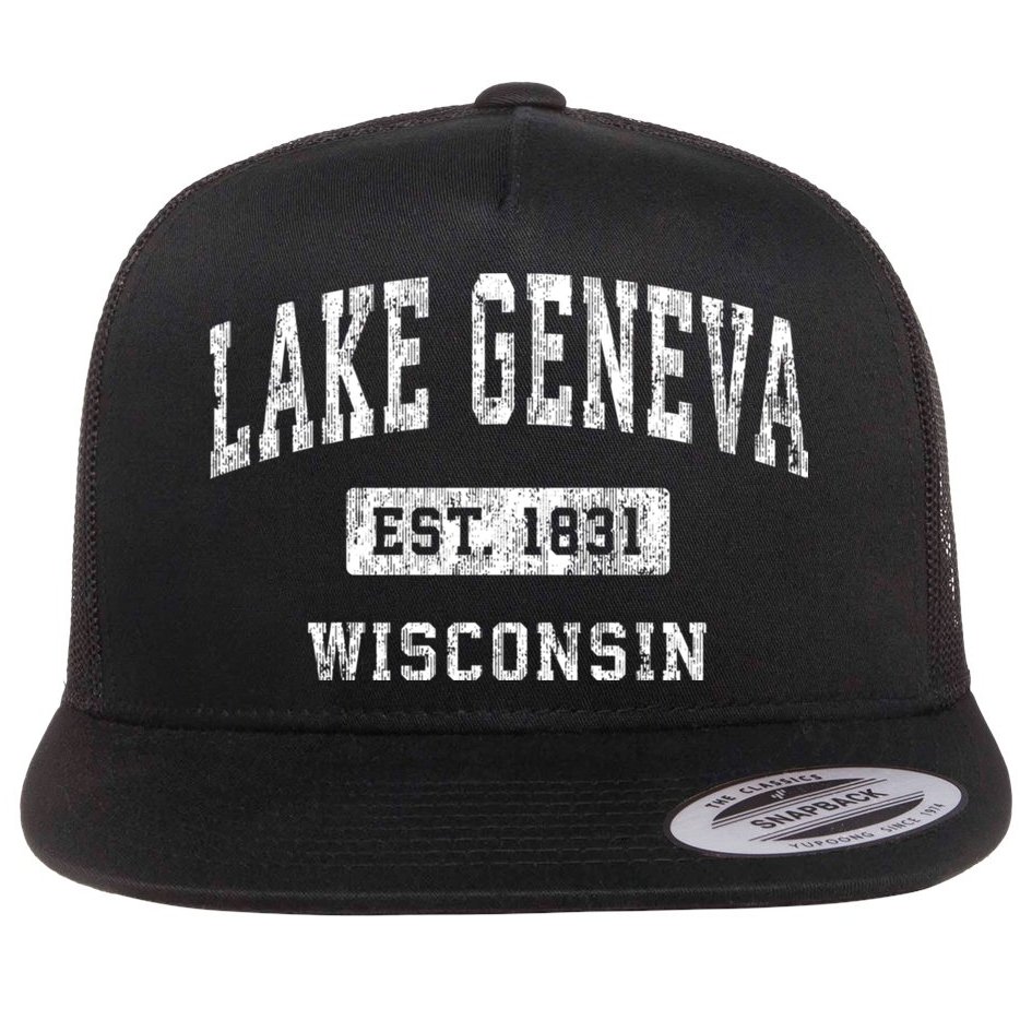 Lake Geneva Wisconsin Wi Vintage Established Sports Flat Bill Trucker Hat