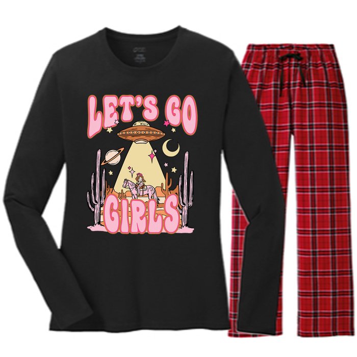 Lets Go Western Space Desert Cowgirl Bachelorette Women's Long Sleeve Flannel Pajama Set 