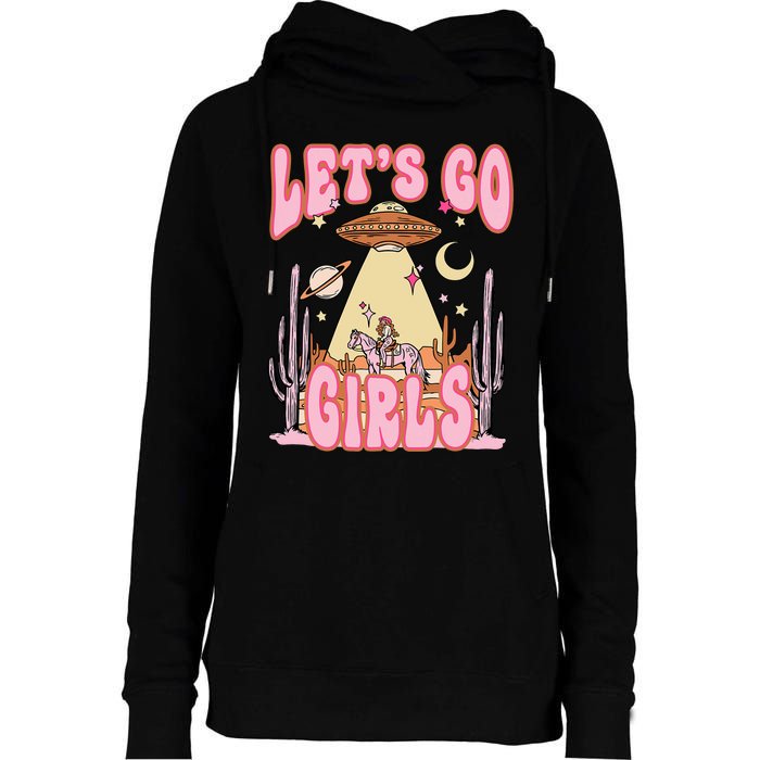 Lets Go Western Space Desert Cowgirl Bachelorette Womens Funnel Neck Pullover Hood