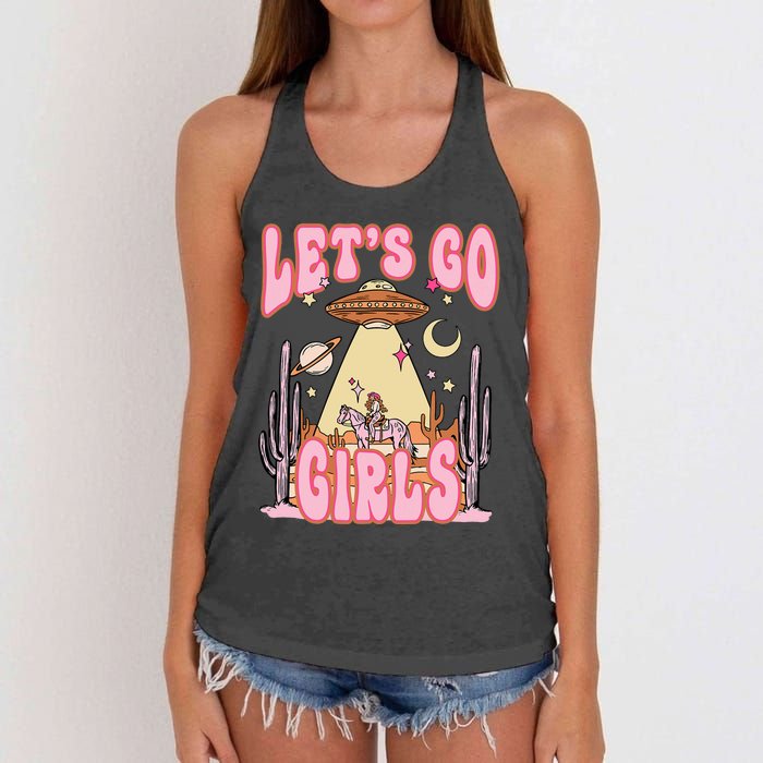 Lets Go Western Space Desert Cowgirl Bachelorette Women's Knotted Racerback Tank