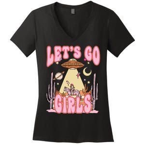 Lets Go Western Space Desert Cowgirl Bachelorette Women's V-Neck T-Shirt