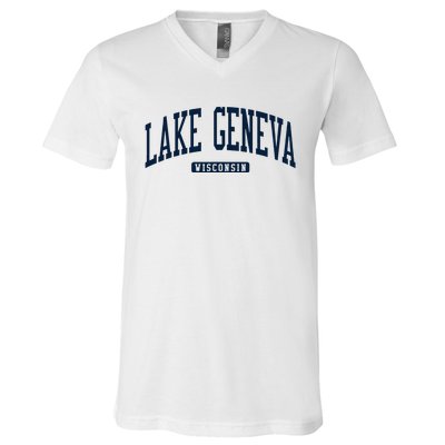 Lake Geneva Wisconsin Wi College University Style V-Neck T-Shirt