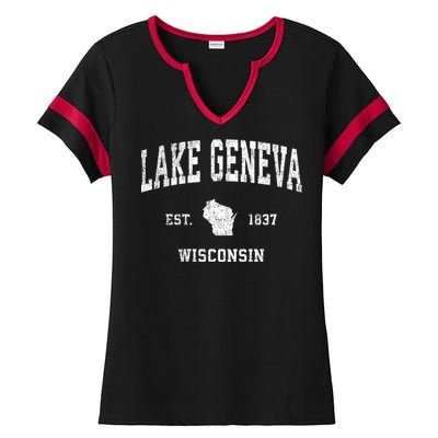 Lake Geneva Wisconsin Wi Vintage Established Sports Design Ladies Halftime Notch Neck Tee