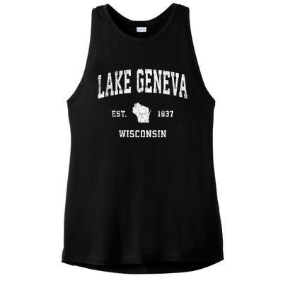 Lake Geneva Wisconsin Wi Vintage Established Sports Design Ladies PosiCharge Tri-Blend Wicking Tank