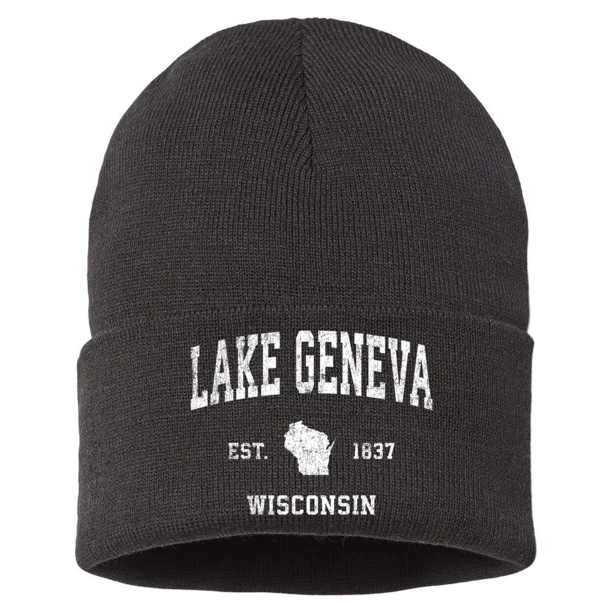 Lake Geneva Wisconsin Wi Vintage Established Sports Design Sustainable Knit Beanie