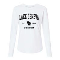 Lake Geneva Wisconsin Wi Vintage Established Sports Design Womens Cotton Relaxed Long Sleeve T-Shirt