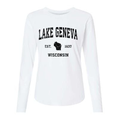 Lake Geneva Wisconsin Wi Vintage Established Sports Design Womens Cotton Relaxed Long Sleeve T-Shirt