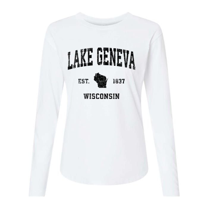 Lake Geneva Wisconsin Wi Vintage Established Sports Design Womens Cotton Relaxed Long Sleeve T-Shirt