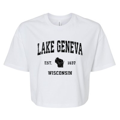 Lake Geneva Wisconsin Wi Vintage Established Sports Design Bella+Canvas Jersey Crop Tee