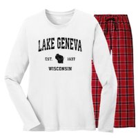 Lake Geneva Wisconsin Wi Vintage Established Sports Design Women's Long Sleeve Flannel Pajama Set 