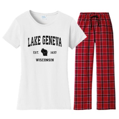 Lake Geneva Wisconsin Wi Vintage Established Sports Design Women's Flannel Pajama Set