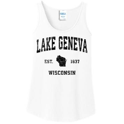 Lake Geneva Wisconsin Wi Vintage Established Sports Design Ladies Essential Tank