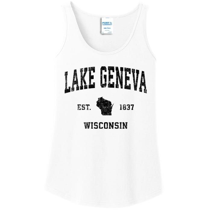 Lake Geneva Wisconsin Wi Vintage Established Sports Design Ladies Essential Tank