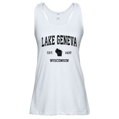 Lake Geneva Wisconsin Wi Vintage Established Sports Design Ladies Essential Flowy Tank