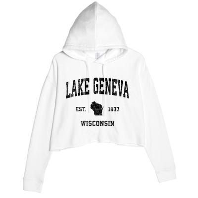 Lake Geneva Wisconsin Wi Vintage Established Sports Design Crop Fleece Hoodie