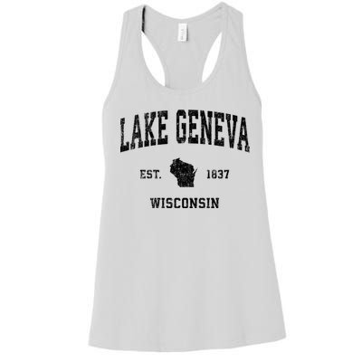 Lake Geneva Wisconsin Wi Vintage Established Sports Design Women's Racerback Tank