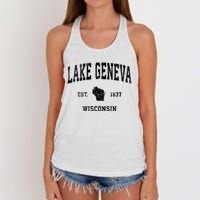 Lake Geneva Wisconsin Wi Vintage Established Sports Design Women's Knotted Racerback Tank