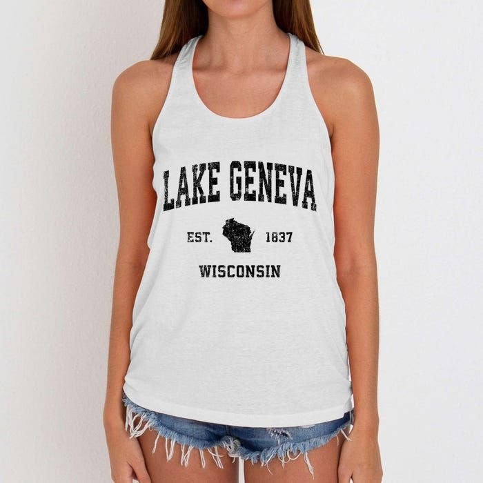 Lake Geneva Wisconsin Wi Vintage Established Sports Design Women's Knotted Racerback Tank