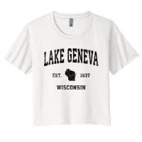 Lake Geneva Wisconsin Wi Vintage Established Sports Design Women's Crop Top Tee