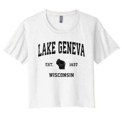 Lake Geneva Wisconsin Wi Vintage Established Sports Design Women's Crop Top Tee